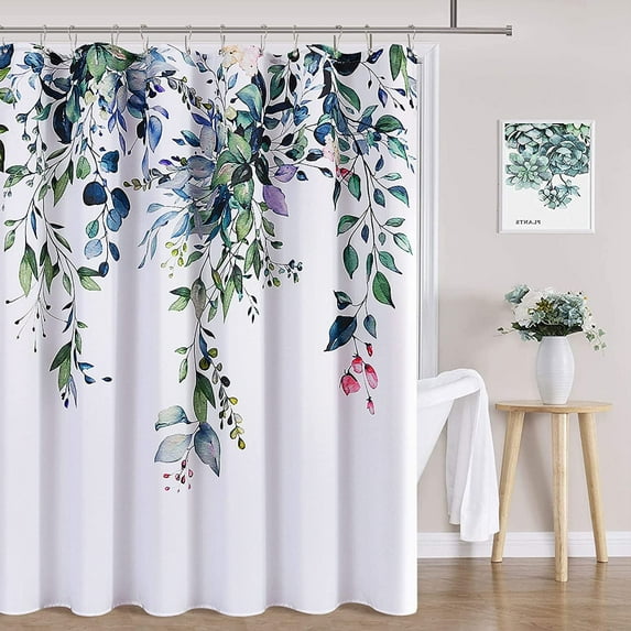 Green Eucalyptus Shower Curtain for Bathroom Floral Watercolor Leaf Shower Curtain Spring Botanical Shower Curtain Natural Shower Curtain Nature Country Style Garden Plants Bathroom Decor 72x72