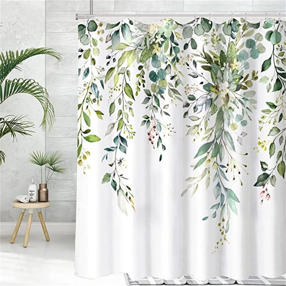 Green Eucalyptus Shower Curtain Watercolor Floral Plant Leaf Botanical