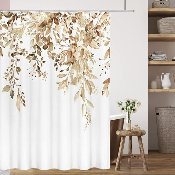 Green Eucalyptus Shower Curtain, Watercolor Leaves on The Top Plant with Floral Bathroom Decoration Shower Curtain Sets 72x72 Inch with Hooks
