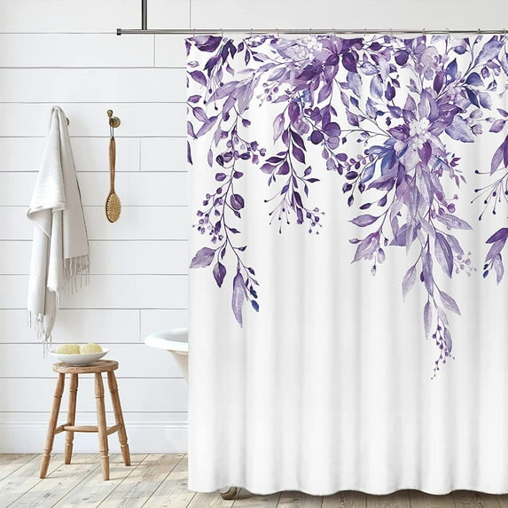 Green Eucalyptus Shower Curtain, Watercolor Leaves on The Top Plant with Floral Bathroom Decoration Shower Curtain Sets 72x72 Inch with Hooks