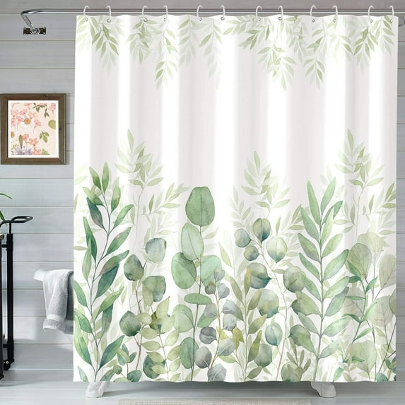 Green Eucalyptus Shower Curtain Watercolor Plant Leaves Shower Curtains for Bathroom Waterproof Fabric Botanical Leaf Bath Curtain Decor (72''''×72'''')