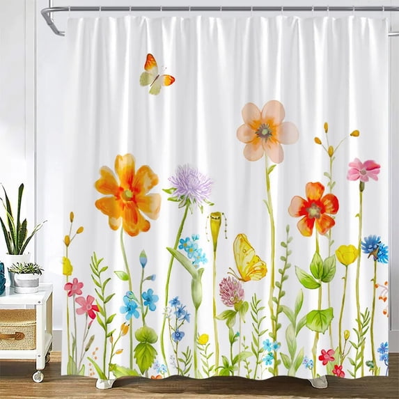 Green Eucalyptus Shower Curtains Watercolor Leaves on The Top Plant with Floral Bathroom Decor Cloth Bath Curtain Set with