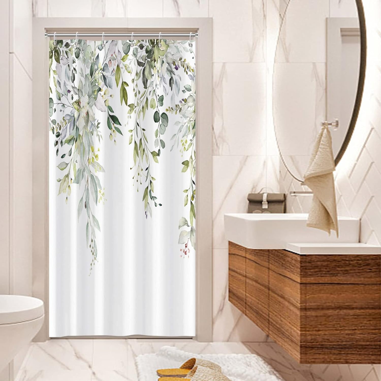 Green Eucalyptus Stall Shower Curtain, Botanical Tree Leaves Plants