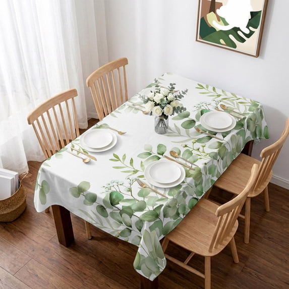 Green Eucalyptus Table Cloth Waterproof Tablecloths, Farmhouse Botanical Leaves Tablecloth Dining Table Cover for Kitchen Party Tabletop Outdoor, Rectangle Tablecloth 52x70 Inch