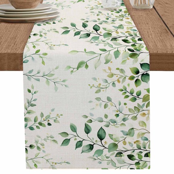 Green Eucalyptus Table Runner 90 Inches Long for Dining Table Decor,Country Nature Leaf Succulent Plant Burlap Linen Farmhouse Table Runner Coffee Table Runners Dresser for Kitchen Party Holiday