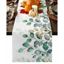 Green Eucalyptus Table Runner-Cotton Linen- 70 Inch Holiday Dresser Scarves, Watercolor Colored Aesthetic Leaves Tablerunner for Kitchen Coffee/Dining Bedroom Living Room Dinner Scarf Décor 13x70