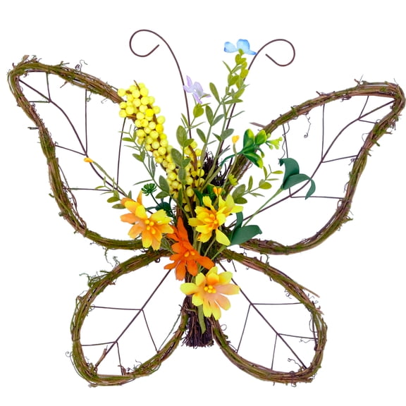 Butterfly Shaped Wreath with Pastel Berries and Floral Spring Artificial Wreaths for Front Door Decor