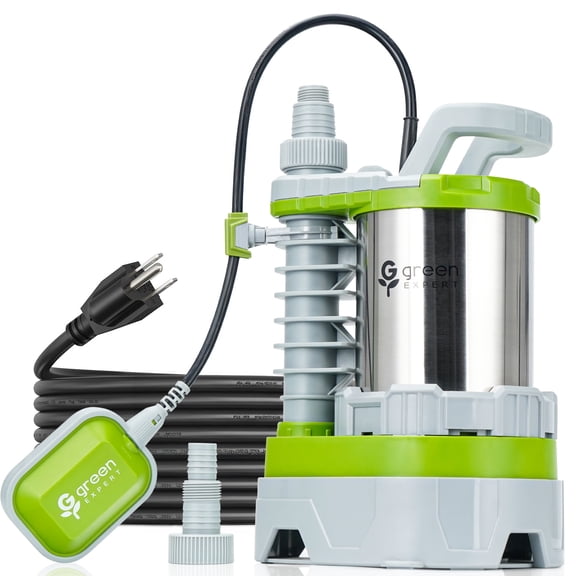 Green Expert 1.5HP Submersible Sump Pump, 5500GPH High Flow, 25FT Power Cord, Auto/Manual Adjustable Float, Intake Holes Changeable, All-in-One Solution for Basement, Pool, Hot Tub, Flooded Areas