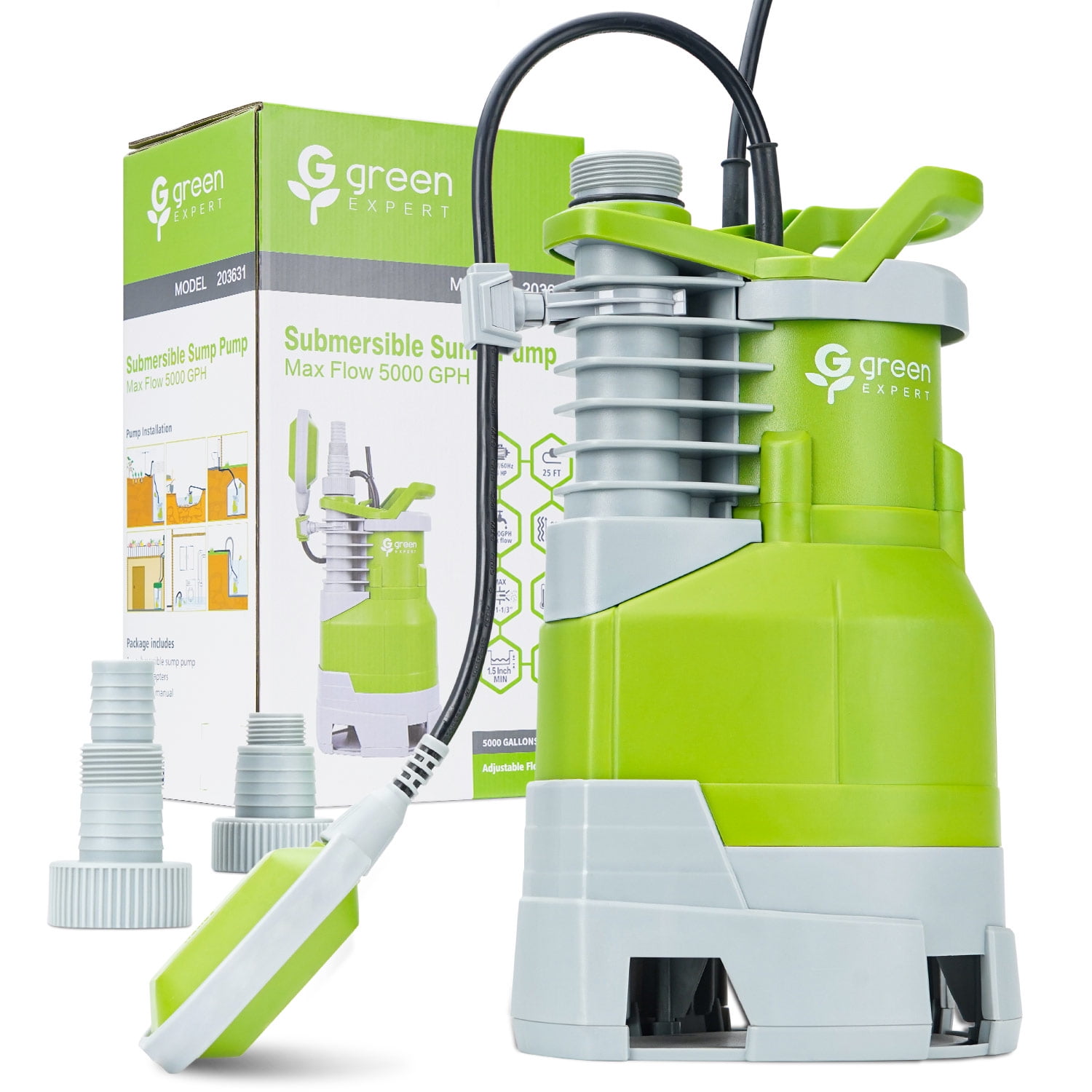 Green and Gray 1.5HP Submersible Sump Pump with 25ft Cord