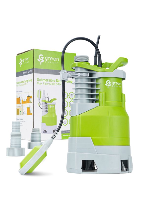 1.5HP Submersible Sump Pump High Flow 5000GPH 25ft Power Cord Manual Automatic On/Off for Water Removal from Basement Sump Pit Pools Hot Tub Spas Garden Pond