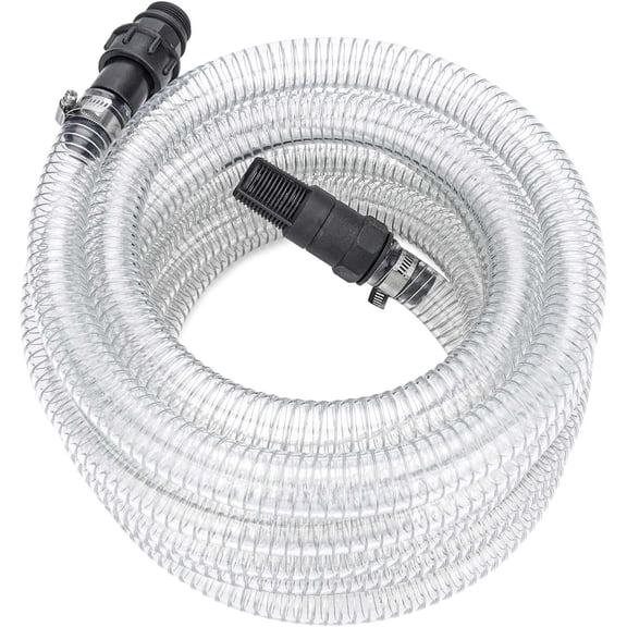 Green Expert 1" ID Inlet Hose Kit with End Valve and Threaded Adapter, 25-Foot Transparent PVC Pipe for Shallow Well Pumps Booster system Water Intake, All-in-One Easy Installation Pump Accessory
