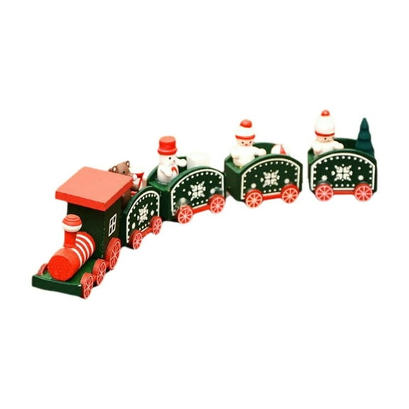 Green Extended Wooden Christmas Train With Four Carriages And Engine For Elaborate Decorations Crafted From Wood With A Bright Palette For A Festive Touch In Any Room