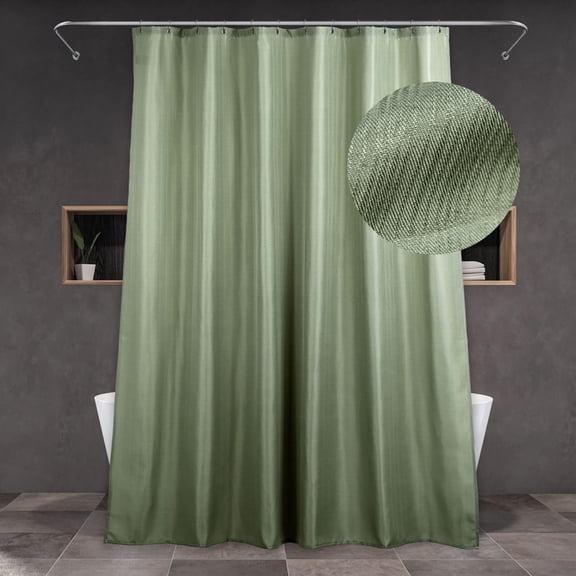 Green Extra Long Shower Curtain: 96 Inch Sage Green Linen Textured Water Repellent Washable Polyester Cloth Shower Curtains for Bathroom - Solid Simple Elegant Decorative Bath Curtain Liner - 72x96