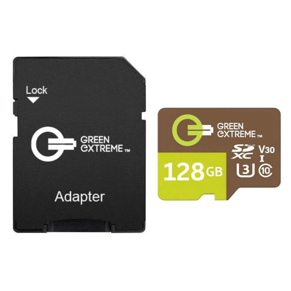 Green Extreme 128GB microSDXC Memory Card with SD Adapter, Class 10 U3, Up to 170MB/s Read Speed
