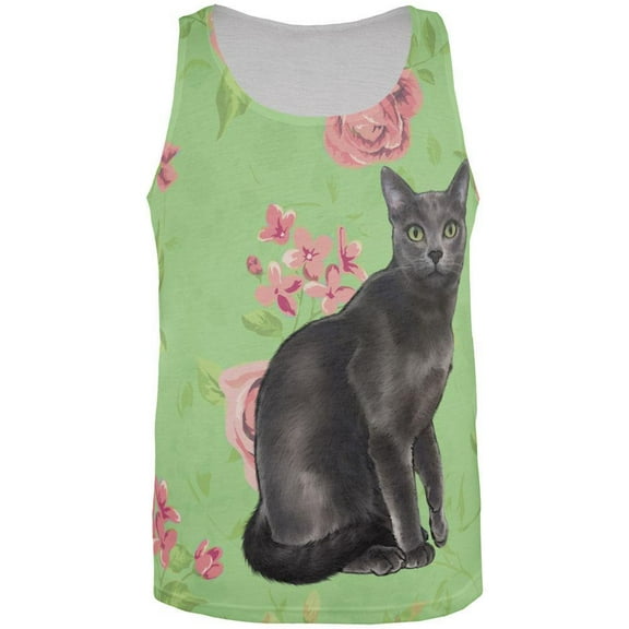 Green Eyed Grey Kitty All Over Adult Tank Top