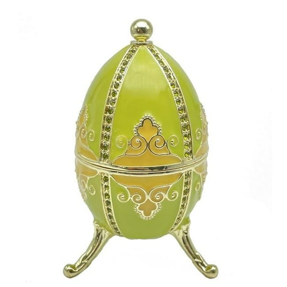 Green Faberge Egg Beethoven Music Playing Enamel Painted Jewelry Box with Austrian Crystals