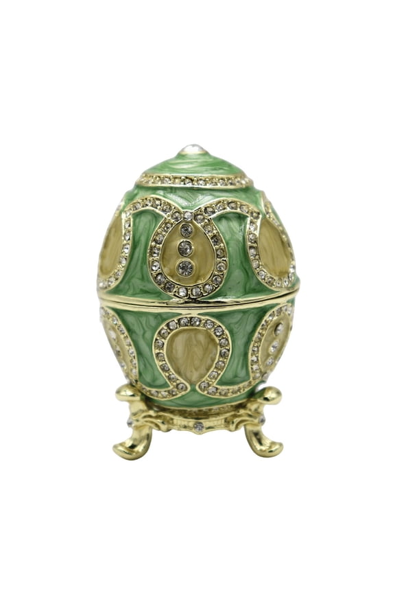 Green Faberge Style Egg Trinket Box - Unique Hand Painted Enameled Jewelry Box,Collectible,Unique Gift for Home Decor
