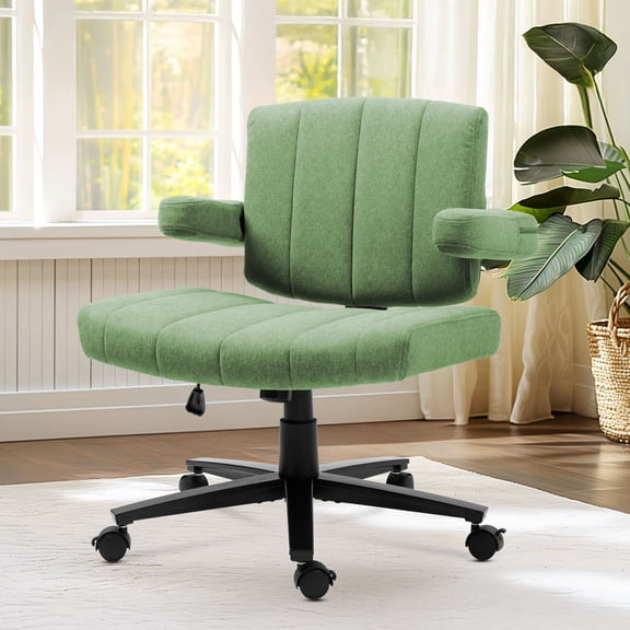 Green Fabric Office Chair - Adjustable Height Swivel Desk Chair with Wheels for Home Study, Gaming & Living Room - Vintage Style