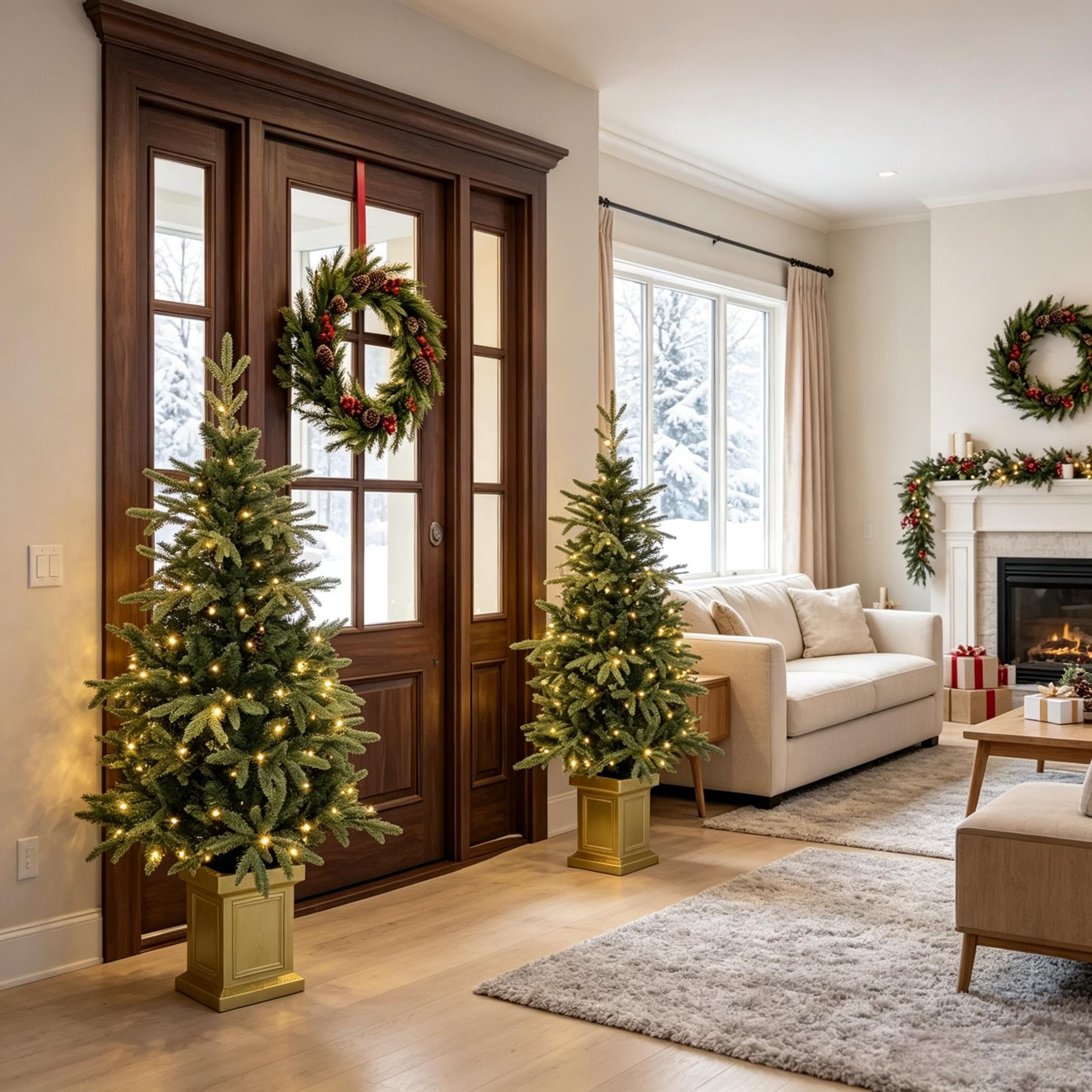 Material Green Color Green Fabric Set of 2, 4 Ft Pre‑Lit Aspen Fir Artificial Christmas ...