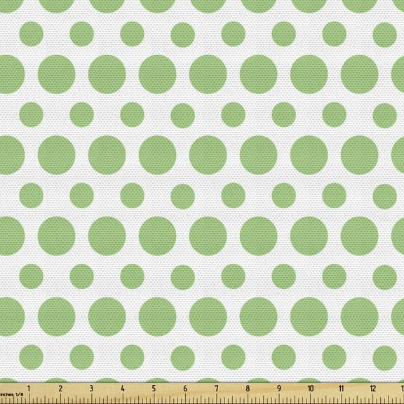 Ambesonne Green Fabric by the Yard Upholstery, Pop Art Retro Style Dots, 2 Yards, Fern Green and White