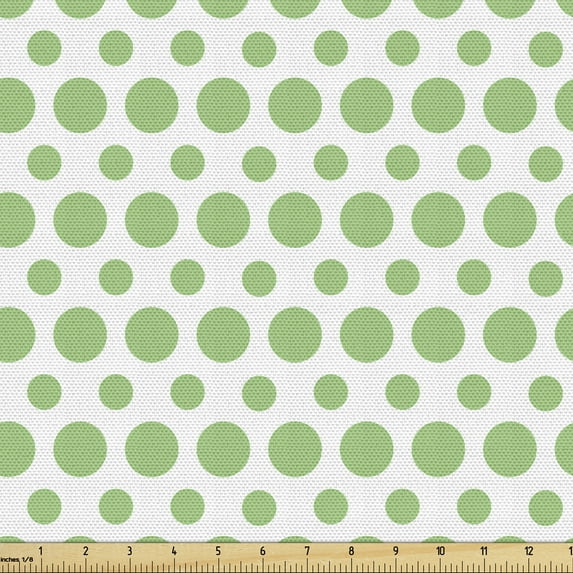Ambesonne Green Fabric by the Yard Upholstery, Pop Art Retro Style Dots, 2 Yards, Fern Green and White