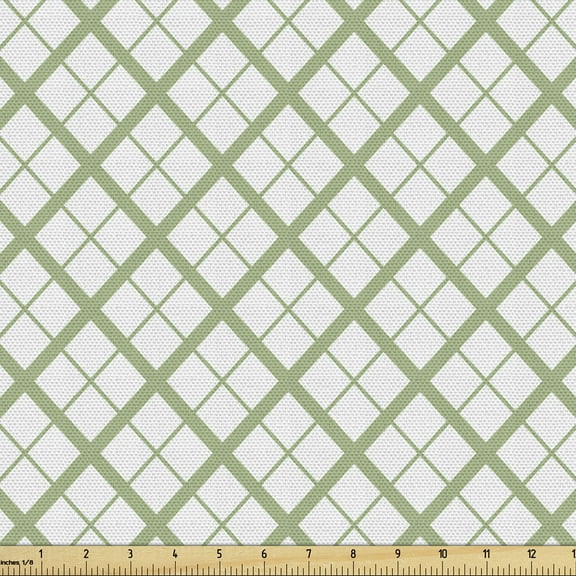 Ambesonne Green Fabric by the Yard Upholstery, Retro Square Shapes Tile, 2 Yards, Pistachio Green White