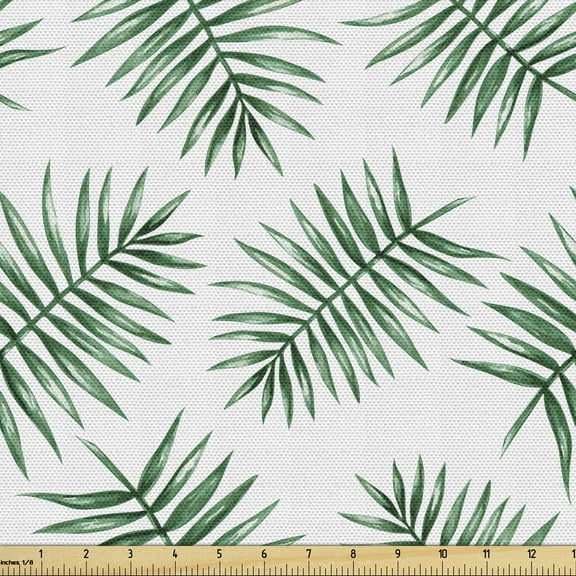 Ambesonne Green Fabric by the Yard Upholstery, Watercolor Tropical Palm, 3 Yards, Forest Green White