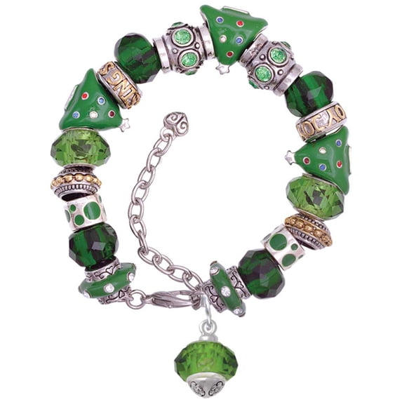 Green Faceted Glass Spinner Green Christmas Bead Bracelet