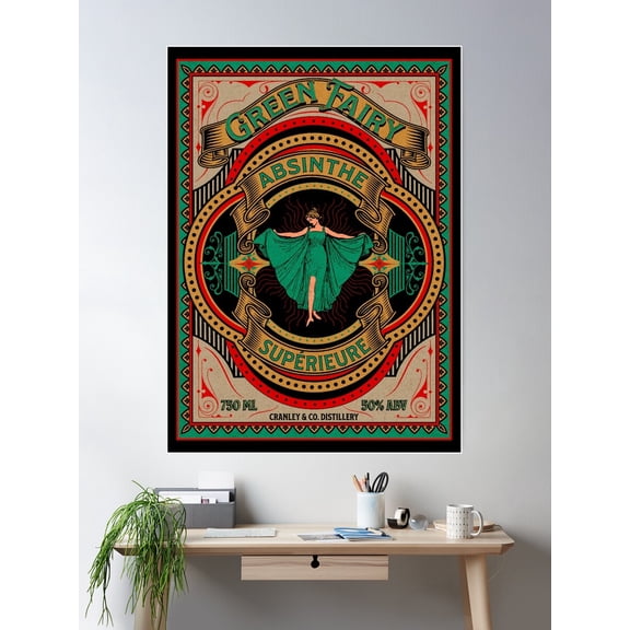 Green Fairy Absinthe Poster Wall Art, Modern Wall Decor For Living Room Bedroom, 24x36 UNFRAMED
