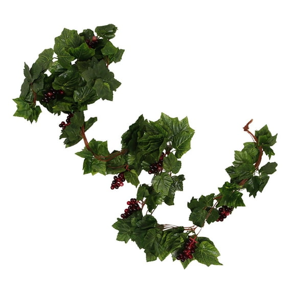 Green Fake Grape Vine Silk Grape Rattan with Red Grape Hanging decor for art