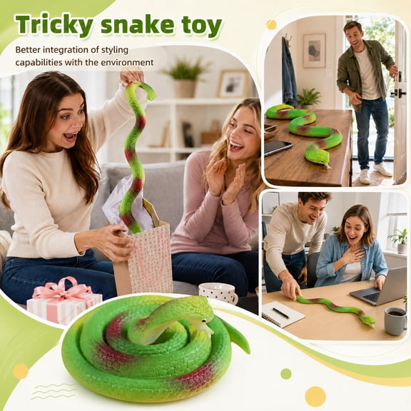 Green Fake Snake Toy for Pranks – Realistic Coiled Silica Gel Scare Prop with Spring-Loaded Pop-Up Effect, Perfect for April Fool’s Day, Halloween, Office & Dorm Pranks
