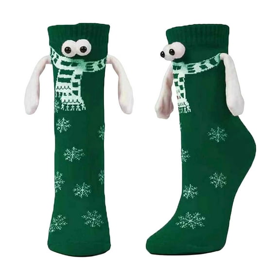 Green Fall And Winter Socks Hand In Hand Magnetic Christmas Socks Long Socks Sweat Absorbing Sports Socks Green Free Size