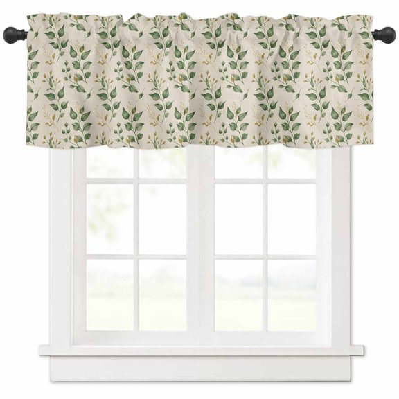 Green Fall Leaves Valances for Windows Farmhouse Kitchen Curtains Valances Rod Pocket Valance Curtains for Kitchen Windows Vintage Farmhouse Botanical Burlap Window Valances for Bathroom 42"x18"