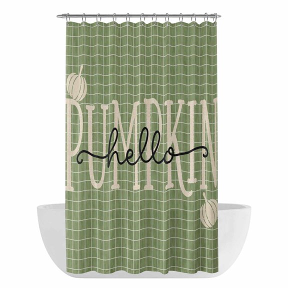 Green Fall Pumpkins Shower Curtain - Water Repellent Fabric Shower Curtains Washable, Thanksgiving Autumn Modern Plaid Decorative Polyester Cloth Bathroom Curtains Modern Bath Decor 36"x72"