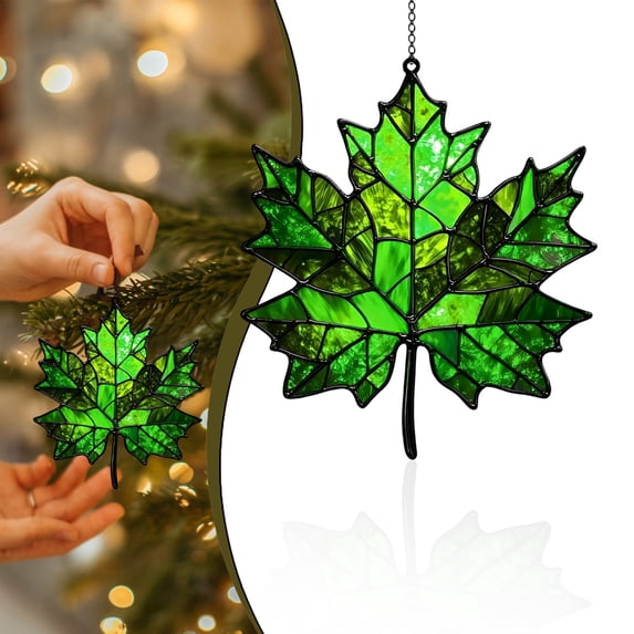 Green Fall Stained Glass Window Hanging, 3.94" Maple Leaf Fall Decor, Leaf Decorations Suncatcher Gift, Fall Crafts Window Hanging, Fall Gifts for Mom and Woman, Maple Leaf Gift for Home,Black