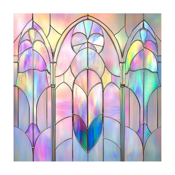 Green Fan Shaped Art Glass Window Film Static Cling Sticker Privacy Decal For Doors Bathrooms Kitchens Home Decorative Wall,50 cm,White