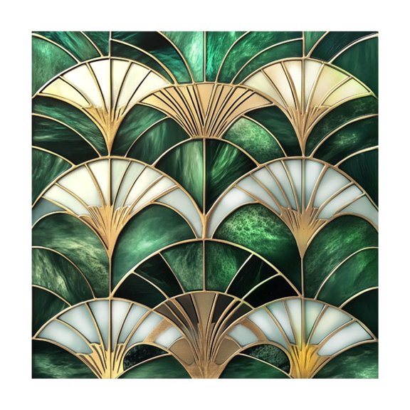 Green Fan Shaped Art Glass Window Film for Privacy and – Static Cling Sticker for Windows Doors Bathrooms Kitchens 50cm