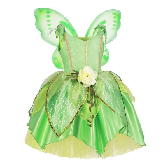 Green Fancy Fairy Costume with Butterfly Wings for Toddler Girls Halloween Birthday Party Dress Up