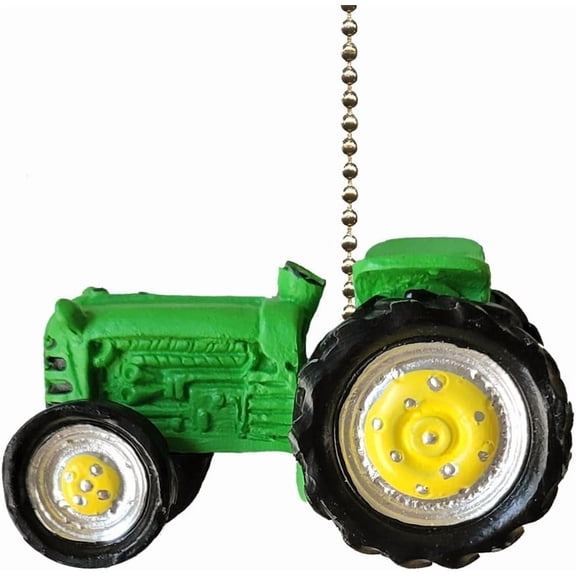 Green Farm Tractor Ceiling Fan Pull Chain Light Decorative Extension with 6" Gold Accent Chain, 3D Resin Design