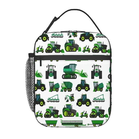 Green Farm Tractor Lunch Bag Reusable Thermal Lunch Tote with Handle for Women and Men