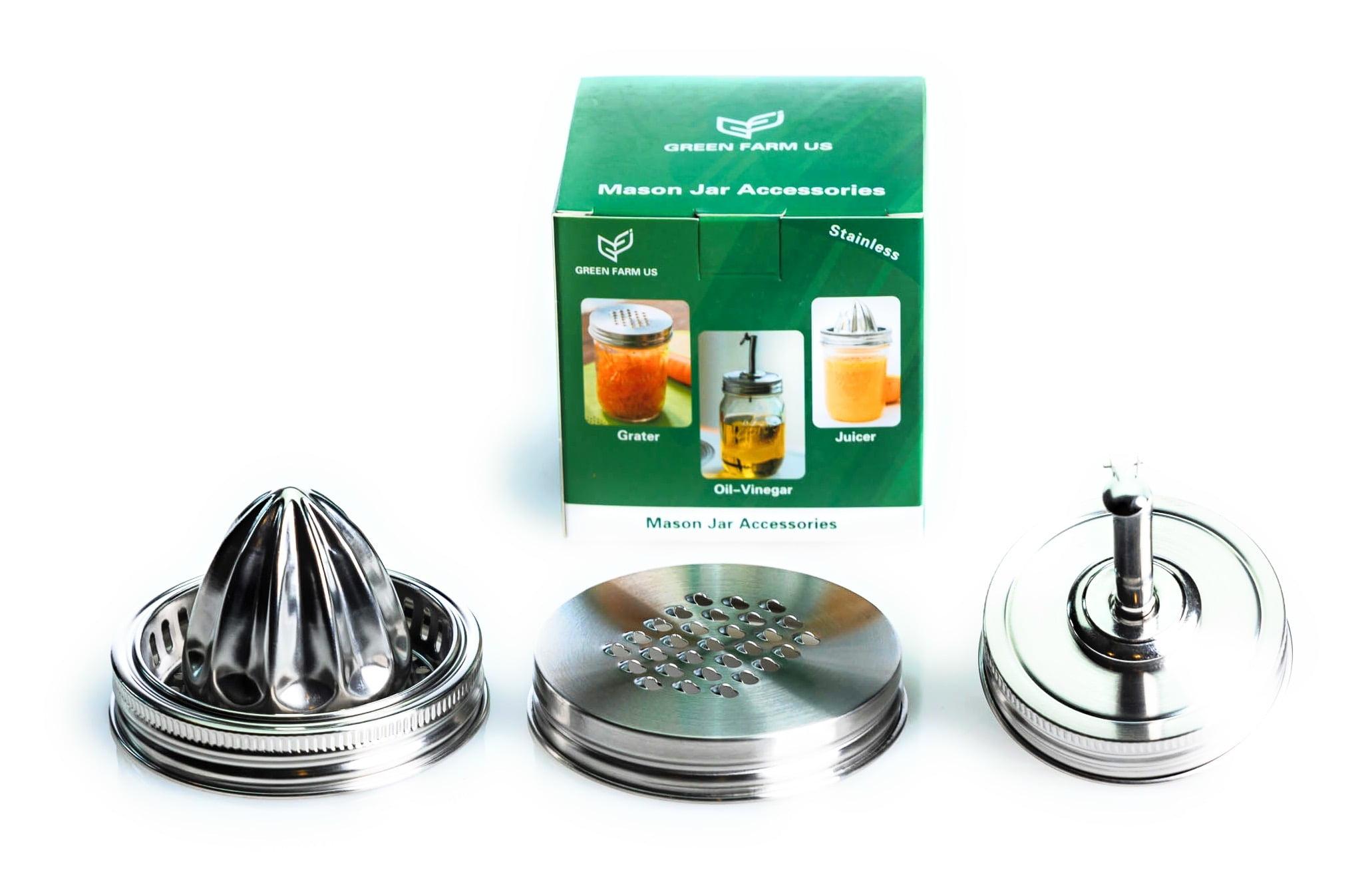 Green Farm US Mason Jar Accessories Stainless Steel Grater, Juicer & Oil Spout