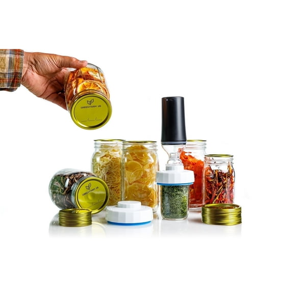 Green Farm US Handheld Vacuum Sealer for Vacuum Sealers, Gold with Rechargeable Pump, Lids, and Seal Cups