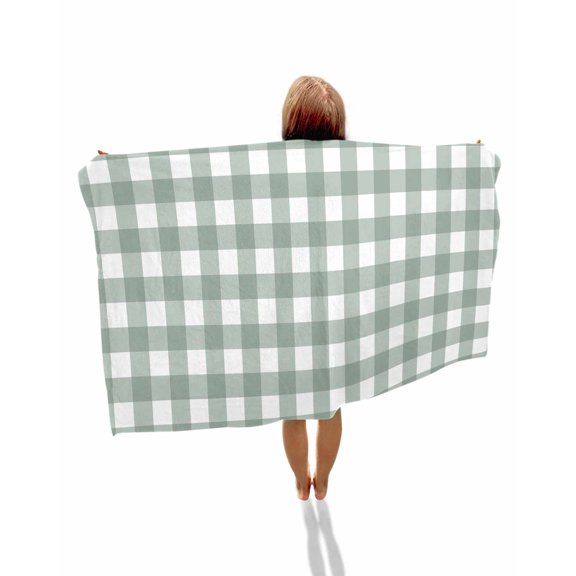 Green Farmhouse Beach Towels Oversized Super Absorbent, Buffalo Plaid Check Lattice White Grid Lightweight Bath Towel Quick Dry Sets For Bathroom/Pool/Rv Camping/Beach Play/Gym Room/Picnic 23"x47"