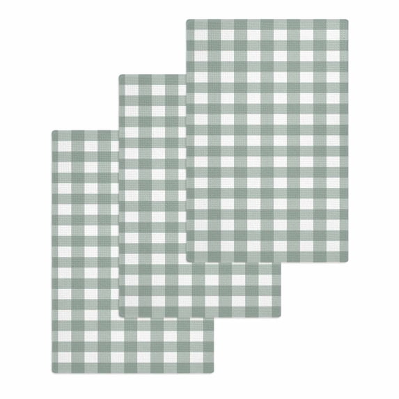 Green Farmhouse Kitchen Dish Towels for Drying Dishes Set of 3, Buffalo Plaid Check Lattice White Grid Waffle Weave Microfiber Hand Tea Bathroom Towels Quick Dry & Absorbent Towel 15.7x23.6