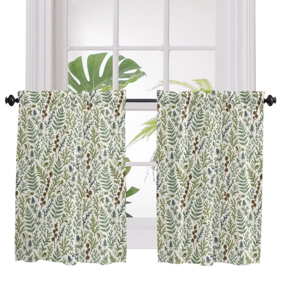 Green Farmhouse Leaves Bathroom Window Curtain, Elegant Pastoral Botanical Light Filtering Coffee Kitchen Curtains, Bedroom Living Room Curtains 2 Panel 84"x45"