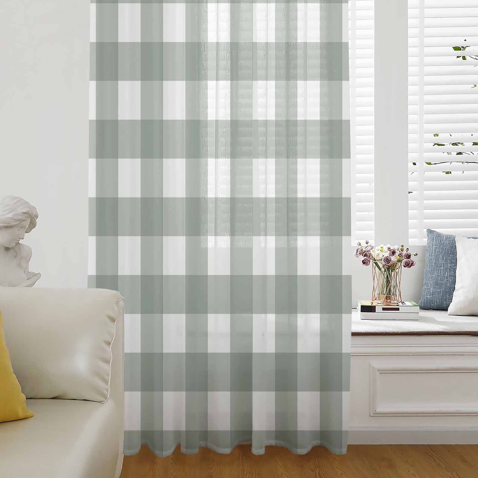 Sage Green Lace Sheer Curtains - 2 Panels 52x84 Inch, Ruffled Vintage Farmhouse Window Drapes