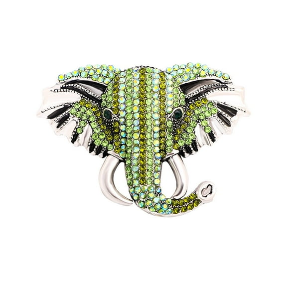 Green Fashion Elephant Lapel Brooch Pin for Women Rhinestone Animal Clip Collar Sweater Clothes Brooches Pins