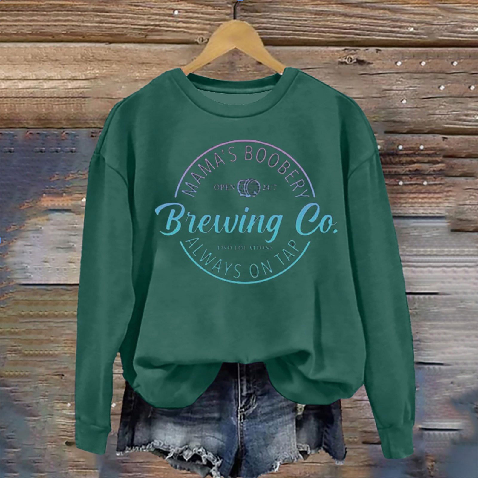 Green Fashion Hoodies & Sweatshirts, Womens Crewneck Sweatshirt, Mama