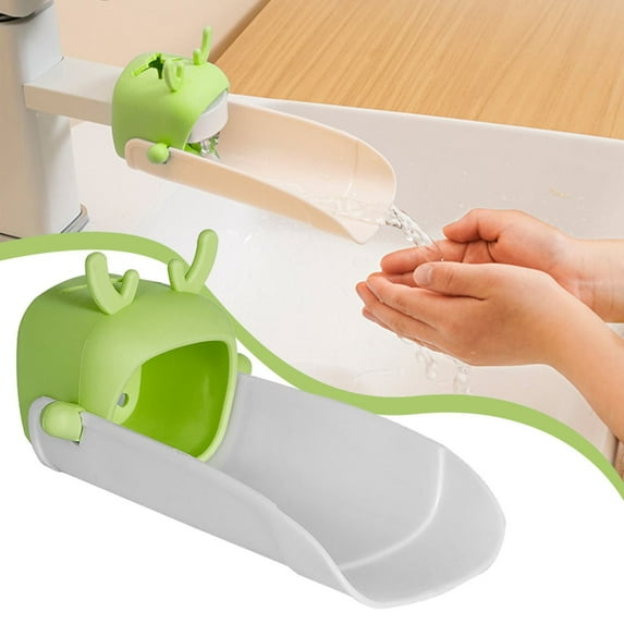 Green Faucet Extender for Kids, Anti-Splash Handwashing Aid, By Meiiso, Large Inventory!