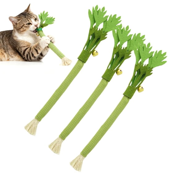 Green Felt Celery-Shaped Interactive Cat Toy with Lifelike Design, Non-Shedding, and Thickened Stitching for Cats' Hunting Instincts